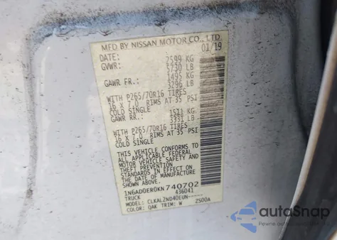 2019 Nissan Frontier Sv from USA, damaged, VIN 1N6AD0ER0KN740702